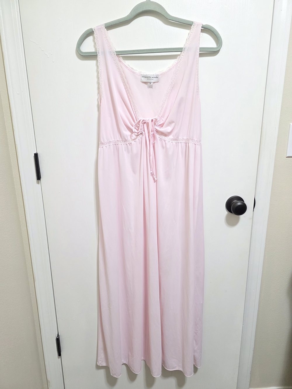 Vintage Miss Elaine Pink Lace Maxi Nightgown Plus Size 1X Coquette